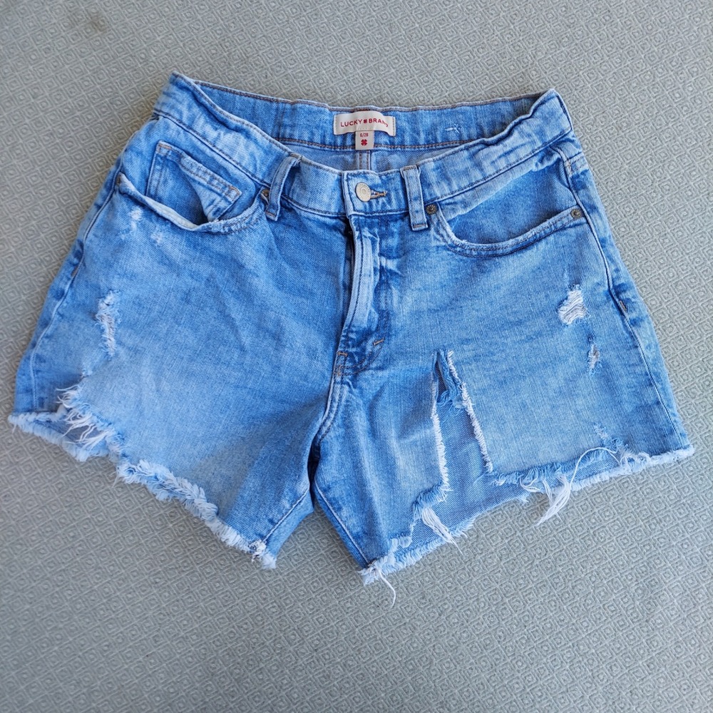 Lucky‎ Brand Denim Shorts Womens 6/28 Blue Distressed High Rise Raw Hem Shorts